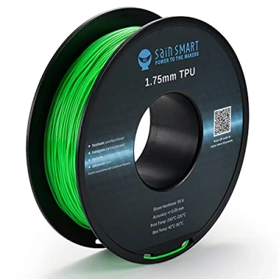 Image de SainSmart Filament flexible pour impression 3D, en TPU, 1,75 mm, 0,8 kg, précision dimensionnelle +/ 0,05 mm (vert fluo)