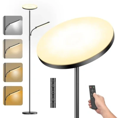Image de YICAIZI Lampadaire LED Dimmable, 42W/4000LM sur Pied Salon avec Liseuse Lampe mit 2700 6500K Intensité Variable en Continu, Télécommande et Contrôle Tactile