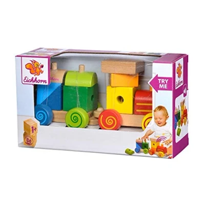 Image de Eichhorn Lok mit Sound Locomotive et remorque composée de Blocs Construction 11 pièces 17 cm Long Jouet motricité pour Enfants à partir d&#039;un an, 100003453, coloré