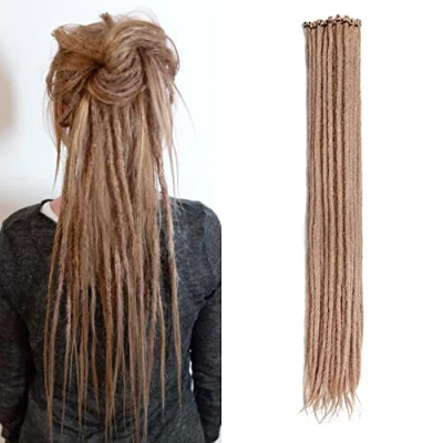 Image de 20 Pouces Brins/Paquet Extensions de Dreadlocks Synthétiques Minces 0,6 cm Cheveux Tressés au Crochet Dreads Douces à Une Extrémité Style Hippie Reggae Hip Hop, Blond Profond