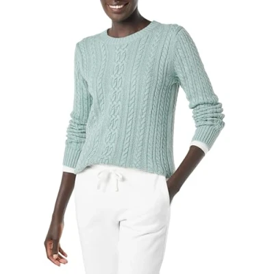 Image de Amazon Essentials Pull En Tricot Torsadé À Col Rond Et Manches Longues (Disponible Grande Taille) Femme, Vert Sauge Chiné, XL taille