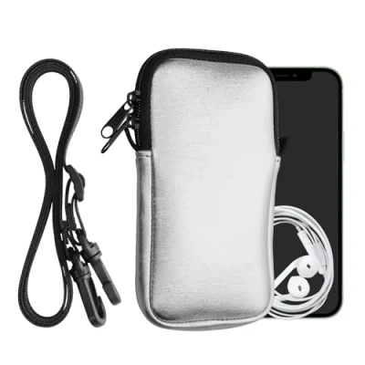 Image de kwmobile Housse de Protection Universelle pour Smartphone M 5,5&quot; Pochette téléphone Portable en néoprène avec Collier Ajustable métallique argenté