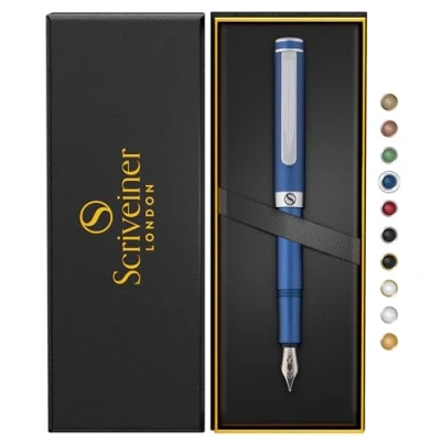 Image de Scriveiner Stylo plume de Luxe EDC (fin), Superbe poche avec finition bleu mat, allemande Schmidt, Convertisseur, Coffret cadeau d&#039;écriture homme et femme, bureau