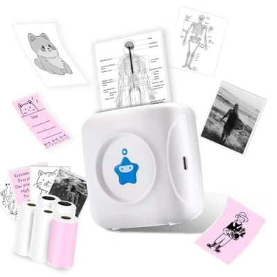 Image de vretti TP2 Y Mini imprimante Thermique de Poche Compatible avec Android &amp; iOS 5 Rouleaux d&#039;étiquettes, Bluetooth pour iPhone, liste Travail, Notes, Photos, Bricolage