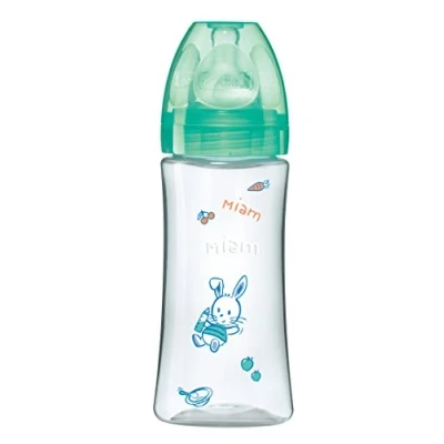 Image de Dodie Biberon Initiation 330ml Transparent Valentin Vert +6 mois tétine ronde 3 vitesses débit