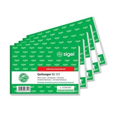 Image de Sigel Bloc de bons réception type papier carbone, format paysage, 2 x 40 feuilles Numéroté, 5 pièces, 50 Stück