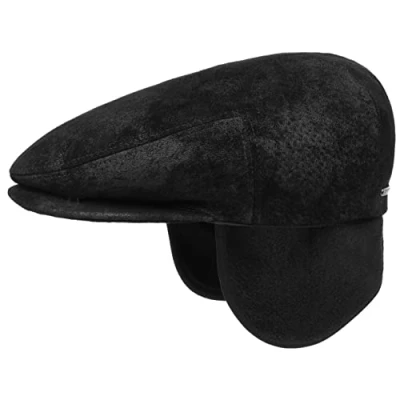 Image de STETSON Casquette avec Oreillettes Kent Pigskin Homme Made in The EU en Cuir Gavroche protège Oreilles visière, Oreillettes, Doublure Hiver Automne M (56 57 cm) Noir