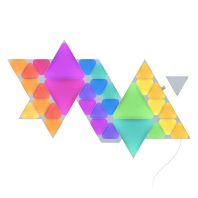 Image de Nanoleaf Shapes Mini Triangle Bundle Kit de Démarrage, 32 Panneaux Lumineux LED Connectés (28 Minis + 4 Triangles) Appliques Murales Luminaires Intérieur Modulaires RGBW Wi Fi, Compatible Alexa