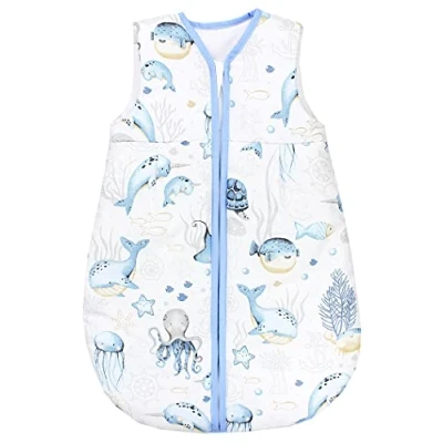 Image de TupTam Gigoteuse Bébé tout au long de l&#039;année, certifiée OEKO TEX, 2.5 TOG, sans manches, rembourrée, Animaux marins/Bleu, 92 98