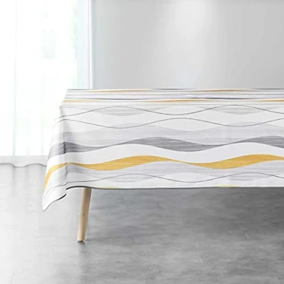 Image de douceur d&#039;intérieur, Nappe Rectangle (150 x 240 cm) Ondulys Blanc/Jaune, Polyester Imprimé