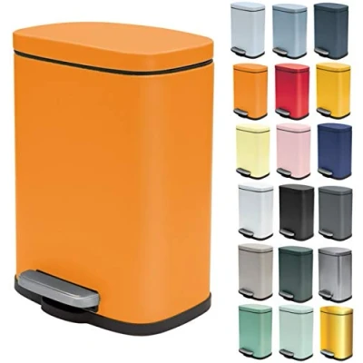 Image de Spirella Poubelle de Salle Bain à Pédale en Inox AKIRA Fermeture Douce, Revêtement Anti Trace Doigts 21,4 x 17,6 30 cm 5L Orange Mat