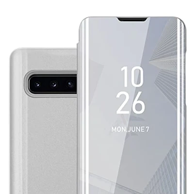 Image de cadorabo Coque Compatible avec Samsung Galaxy S10 Plus en Agate Argent Miroir Clear View Pochette de Protection Fonction Support à 360 Degrés Style Livre Ultra Slim Case