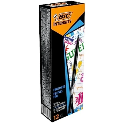 Image de BIC Intensity Feutres d&#039;écriture, Pointe Fine (0,4 mm), Idéal Pour Ecrire Et Dessiner, Couleur Noire, Boîte de 12