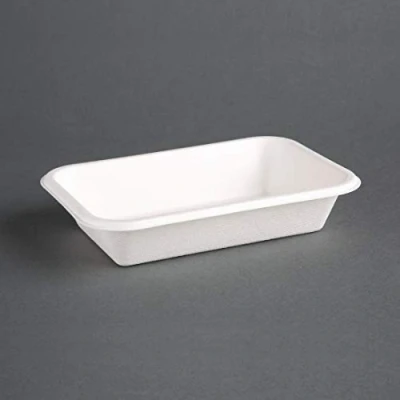 Image de Fiesta Green Compostable Barquettes en bagasse (lot de 50), 180x120x35mm, 455 ml, blanc, micro ondes (120 C) et four (230 C), passent au congélateur à des températures aussi basses que 5 C, DW347