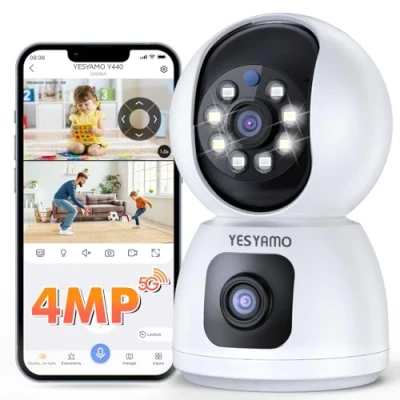 Image de YESYAMO 2.5K 4MP Caméra Surveillance WiFi Intérieure 360, Bébé/Animaux avec 2.4G/5G, Vision Nocturne Intelligente, Détection de Personne et Suivi Auto, Audio Bidirectionnel