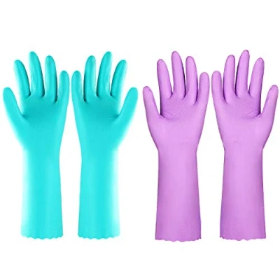 Image de Elgood 2 Paires de Gants Ménage Réutilisables, Nettoyage Doublés Coton Sans Latex, en Caoutchouc pour la Cuisine, Vaisselle, le (Violet+Bleu, Taille L)