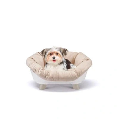 Image de Ferplast Panier Chien Chat avec Coussin, Lit pour en Plastique Recyclé, Lavable, sureleve Chiens, Corbeille Respirant Antidérapant, Sofa&#039; Throne 64 x 48 h 29,5 cm, Blanc