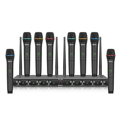 Image de D Debra Audio AU800 Pro UHF Système de Microphone Portable sans Fil 8 canaux avec micros Fil, récepteur en métal, idéal pour karaoké, fête à l&#039;église (avec portatifs)