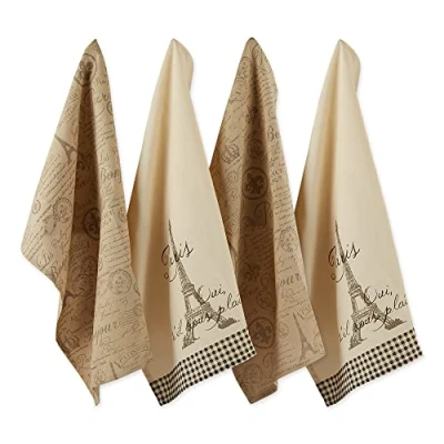 Image de DII Ensemble de 4 torchons table style français 45,7 x 71,1 cm Tour Eiffel assortie