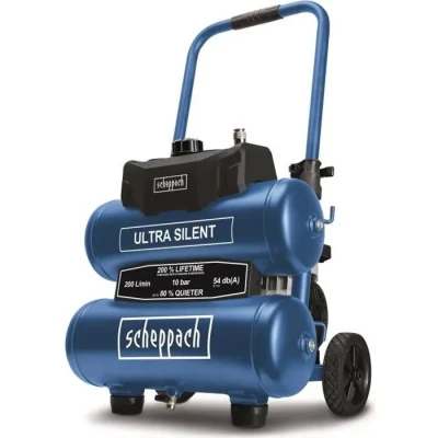 Image de Scheppach Compresseur Ultra Silencieux HC20Si 54dB 750W Cuve de 20L 10bar Sans huile et peu d&#039;entretien Admission d&#039;air 200 L/min Raccord Rapide