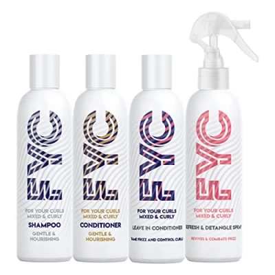Image de FYC Pack Pour Cheveux Bouclés. 4x250ml Produits Comprenant un Shampooing, Revitalisant, Spray Rafraîchissant &amp; Démêlant et Revitalisant Sans Rinçage