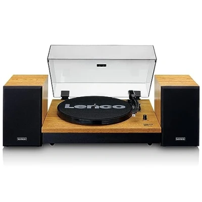 Image de Lenco LS 300 Platine Hi Fi Avec Bluetooth haut parleurs externes 2 x 10 W RMS Entraînement par courroie Auto stop Boîtier en MDF Bois