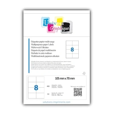 Image de 400 Étiquettes 105 x 70 mm = 50 feuilles de 8 adhésive blanches personnalisable 10.5 7 cm autocollantes pour imprimante jet d&#039;encre et laser étiquette utilisable avec code Herma 4426