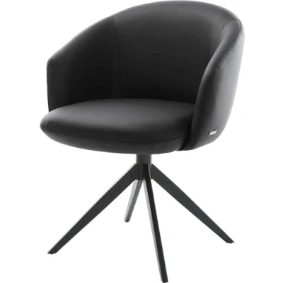 Image de Chaise pivotante Caja Flex avec accoudoirs cuir de vache noir pied croisé large pivotement sur 360 fonction bascule ressorts ensachés