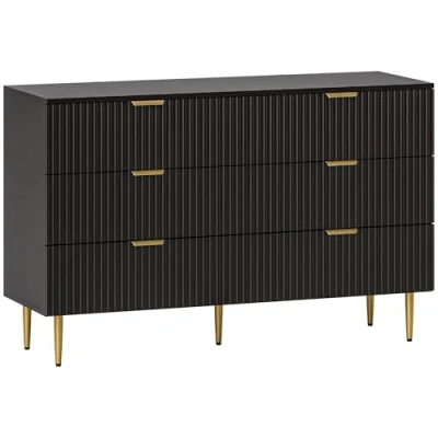 Image de HOMCOM Commode 6 tiroirs Chambre Meuble de Rangement Moderne avec poignées et Pieds dorés, pour à Coucher, Salon, dim. 120 x 40 76,5 cm, Noir