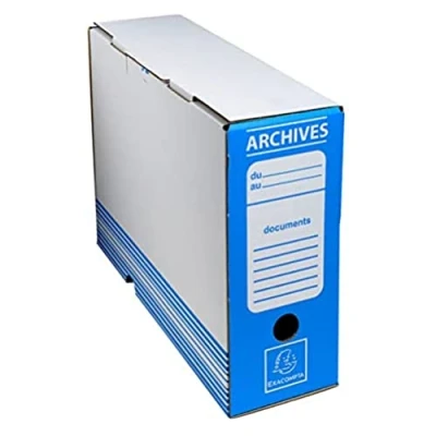 Image de Exacompta Réf. 261005H Carton de 50 boîtes archive en intérieur kraft Dos 80 mm Pour format A4 Dimensions 25 x 35 cm Couleur bleu Livrées à plat