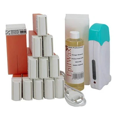 Image de EpilWax Kit Chauffe Cire Épilation Professionnelle avec 12 x Recharges Roll on à l&#039;Argan, 100 Bandes d&#039;Épilation et Huile après Gamme Solo
