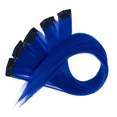 Image de CAISHA 60 cm Coloré Mèche Mèches Extension à Clip De Cheveux Raides Longs Postiche Bleu Royal BST111