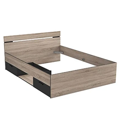 Image de PEGANE Lit Adulte avec 2 tiroirs Coloris Chene Brosse/Noir Mat 144,1 x 74,2 194,7 cm