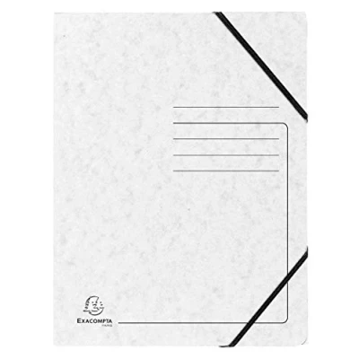 Image de Exacompta Réf. 555406E Paquet de 5 chemises à élastiques sans rabat imprimées pochettes en carte lustrée 355 g/m² dimensions 24 x 32 cm pour documents au format A4 couleur blanc