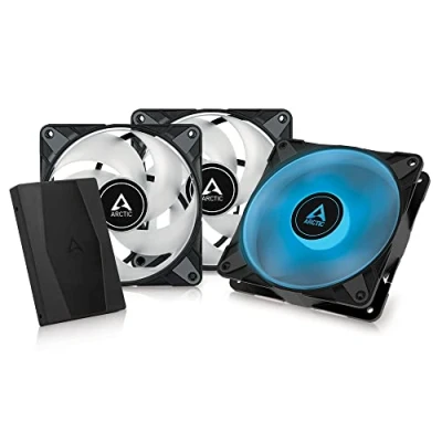 Image de ARCTIC P12 PWM PST RGB (3 Pièces, INCL. Controller) Ventilateur PC, de boîtier 120 mm optimisé pour la Pression Statique, Semi Passif : 200 2000 RPM, 12V LED 4 Broches Noir