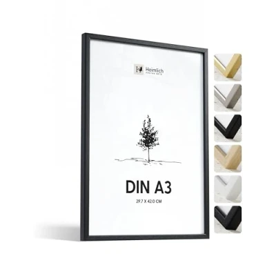 Image de Heimlich® 1x Cadre Photo A3 30x42 cm en Bois Noir 29,7x42 à Documents A4 Verre Acrylique Incassable Excellente Qualité Durable Décoration Murale