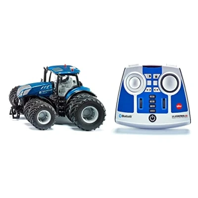 Image de siku 6739, Tracteur New Holland T7,315, 1:32, bleu, métal/plastique, Télécommandé, Télécommande Bluetooth inclus, avec Roues Jumelées amovibles, Pilotage possible via App