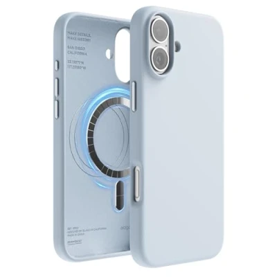 Image de elago Coque Magnétique en Silicone Compatible avec iPhone 16 Plus Étui 6,7 Pouces Tous Les Accessoires MagSafe Aimants Intégrés, à Prise Douce, Antichoc (Bleu Clair)