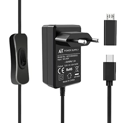 Image de GeeekPi Alimentation Raspberry Pi 4,Alimentation USB C 5V 3.6A 18W avec Interrupteur Marche/arrêt Prise EU,pour 4 Model B 8go/ 4go/ 2go/ 1go,avec Un Adaptateur Micro pour 3B+/3B