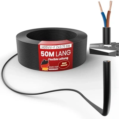Image de MAS Premium Câble en plastique flexible H05VV F 2, 3 ou 5 x 0,75 x1 x1,5 x2,5 et 4G0,75 De à 100 m d&#039;appareil (H05VV 2 SW, 50 m)