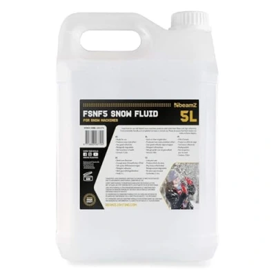 Image de BeamZ FSNF5 Liquide pour Machine à Neige 5 Litres, Haute Performance, ne laisse Pas de Résidus, Biodégradable, Non Toxique la Santé et l&#039;Environnement, Made in Europe