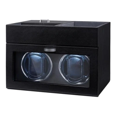 Image de Mcbazel Multifonctionnel Remontoir de Montre pour 2 Montres, Montres Automatiques Affichage LED Lumière Boîte Rangement Bijoux avec Moteur Silencieux 1 Mode Rotation Gris