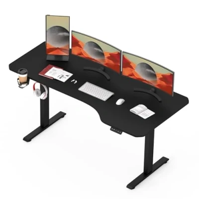 Image de SANODESK Bureau Assis Debout Électrique 160x75 cm Réglable en Hauteur avec Système Anti Collision, Panneau Clavier Contrôle à Fonctions Mémoires(Cadre Noir+Plateau Noir)