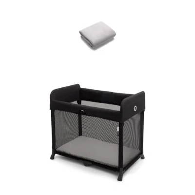 Image de Bugaboo Stardust Pack 2 en 1 : Berceau de Voyage Compact avec Drap Housse Coton et Matelas, Lit Parapluie déplié Seconde, Sac Transport, des Nouveau nés aux Tout Petits, Noir