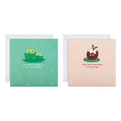 Image de Hallmark Lot de 16 cartes Noël caritatives Motif choux Bruxelles et pudding 25572885