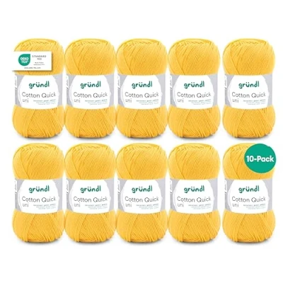 Image de Gründl Fil à Tricoter/Crocheter Cotton Quick Uni, 10 pelotes de 50 g (Fil aux Couleurs joyeuses 100% Coton, certifié Oeko TEX, / 125 m, grosseur d&#039;aiguilles : 3 4, x g), mais Jaune