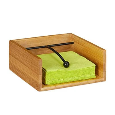 Image de Relaxdays Porte Serviettes de Table, en Bambou, avec élément lestage, Plat, Distributeur, Support, Nature