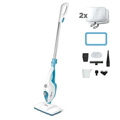Image de Polti Vaporetto SV220 Balai Vapeur Double Fonction avec Nettoyeur à Main, Prêt en 30 Secondes, Réservoir de 0,32 L, 10 Accessoires Inclus, Ajustable, Blanc et Bleu