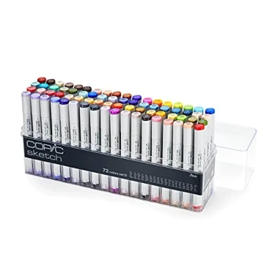 Image de COPIC Sketch Set de 72 marqueurs à encre alcool permanente double pointe, pointe pinceau ultra souple et large biseautée, rechargeable D