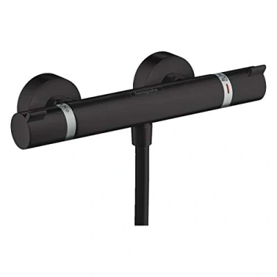 Image de hansgrohe Ecostat Comfort Mitigeur de douche thermostatique, Robinet apparent avec arrêt sécurité (SafetyStop) à 40C, Thermostat rond, 1 sortie, Noir Mat, 13116670